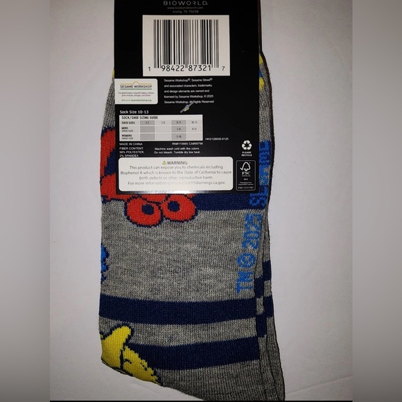 Sesame Street Unisex Crew Socks, Bioworld , Elmo & Friends Size 10-13 - Picture 3 of 8